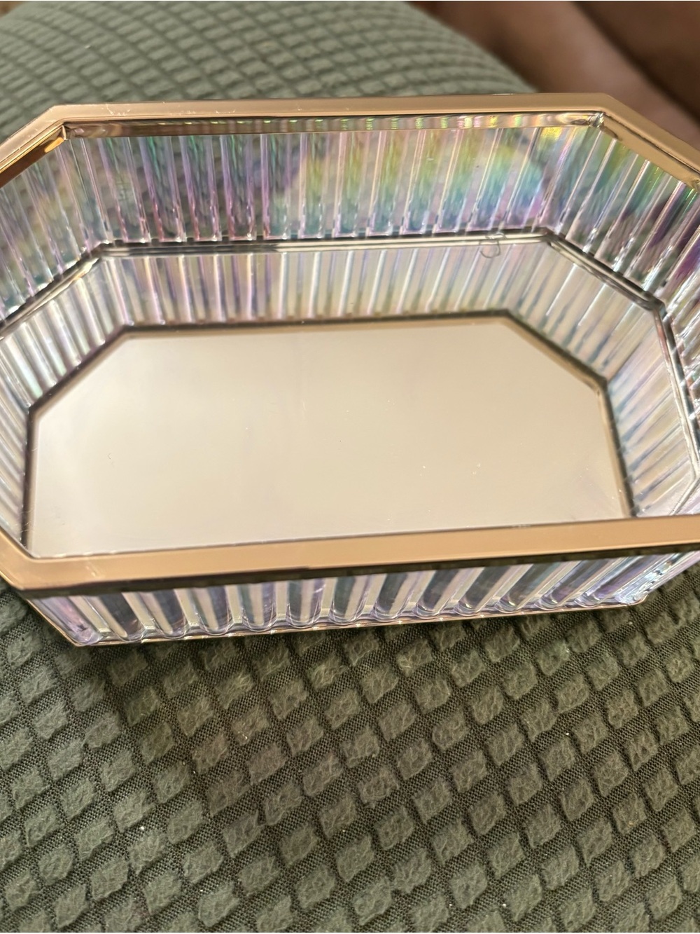 Bath & Body Works Iridescent Glass Vanity Tray with Gold Trim new never used